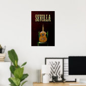 SEVILLA. Guitarra flamenca con Giralda de Sevilla. Poster (Thuiskantoor)