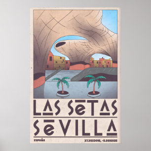 Sevilla Muurkunst Zandsteen Boog en Palmbomen Poster