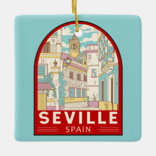 Sevilla Spain Travel Retro Emblem Keramisch Ornament