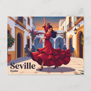 Sevilla Spanje Flamenco Danser in het Rood Spanje Briefkaart