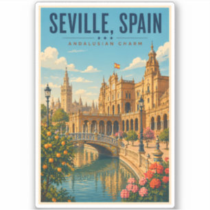 Sevilla Spanje Illustratie Reis Kunst Vintage Sticker