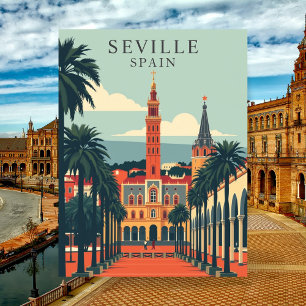 Sevilla, Spanje Kathedraal Vintage Travel Art Briefkaart