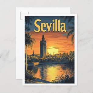 Sevilla Spanje Kunst Vintage Reizen Illustratie Briefkaart