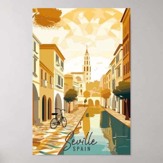 Sevilla Spanje vintage reisplaats illustratie Poster (Voorkant)