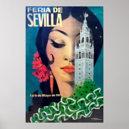 Sevilla, stadstoren en zwarte harige vrouw,  poster