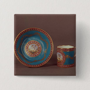 Sevres bleu beroemde koffiebeker en saucer, c.1780 vierkante button 5,1 cm