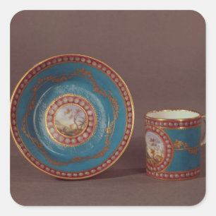 Sevres bleu beroemde koffiebeker en saucer, c.1780 vierkante sticker