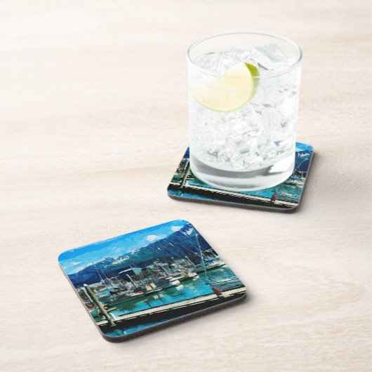 Seward Harbour Alaska Abstract Impressionisme Drankjes Onderzetter (Rechterzijde)