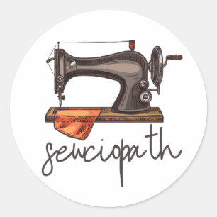 Sewciopath naaimachine grappig citaat minimalistis ronde sticker