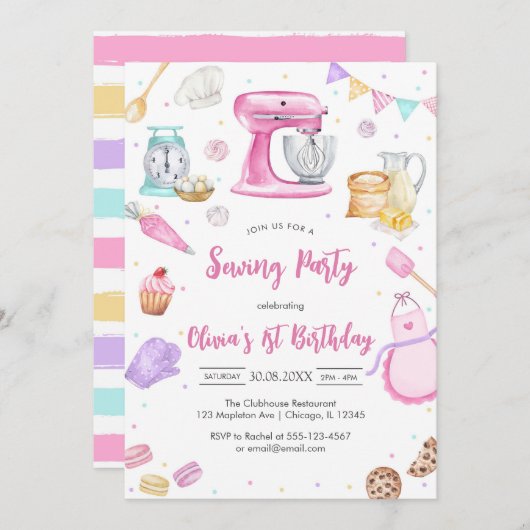 Sewing Party Birthday Invitation (Devant / Derrière)