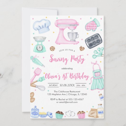 Sewing Party Birthday Invitation Kaart (Voorkant)