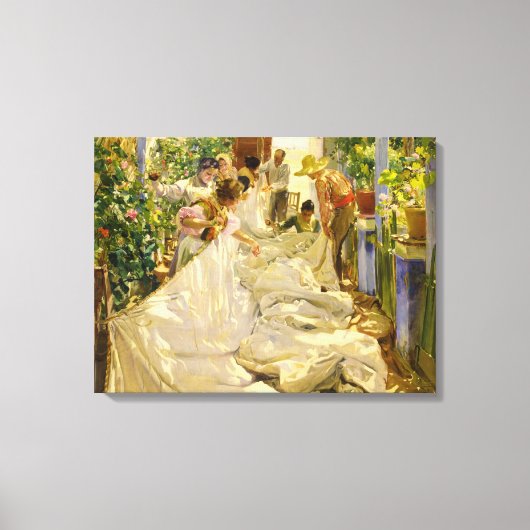 Sewing the Sail, 1896 by Joaquin Sorolla Canvas Afdruk (Voorkant)