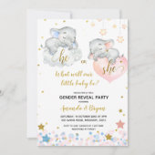 Sexe Révéler Elephant Baby shower Invitation (Devant)