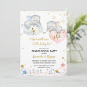 Sexe Révéler Elephant Baby shower Invitation (Debout devant)