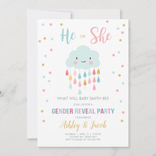 Sexe Révéler Invitation Nuage Pluie gouttes de cou (Devant)