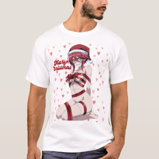 Sexy Kerstman Merry Christmas Ingepakte Anime Meis T-shirt