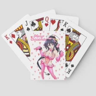 Sexy Kerstman Prettig Kerstfeest Roze Hart Anime D Pokerkaarten