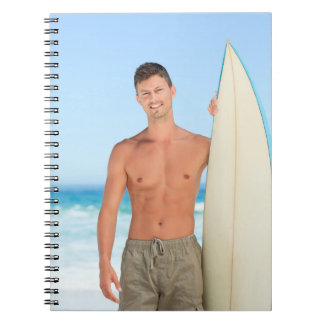 Sexy Man Heet Surfende Kerel Zonder Shirt Spierbun Notitieboek