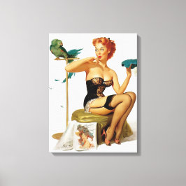 Sexy rood haar pinup meisje canvas afdruk