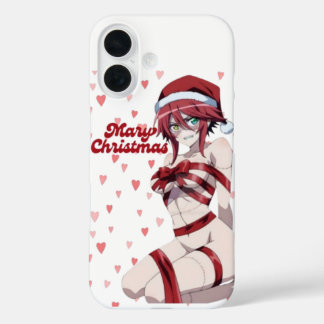 Sexy Santa Marry Cristmas Wrapped Anime Girl iPhone 16 Hoesje