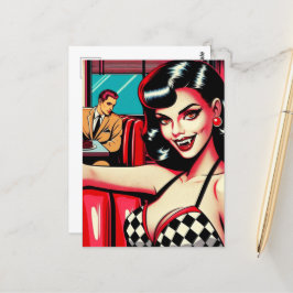 Sexy vampier in het retro diner briefkaart