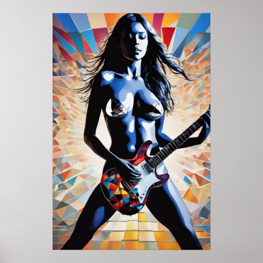 Sexy Vrouw Rock Gitarist Poster (Voorkant)