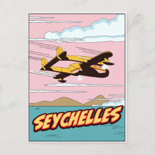 Seychellen Cartoon reisposter. Briefkaart