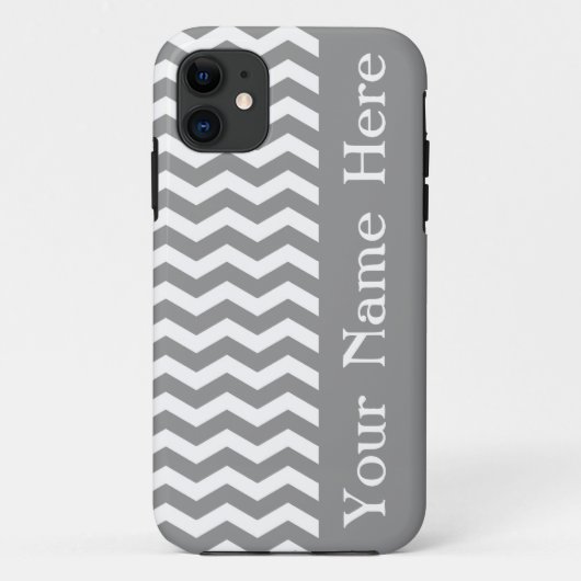 Seychellen Gray Wave Chevron met naam Case-Mate iPhone Case (Achterkant)