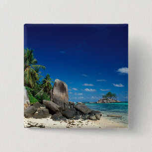 Seychellen, Mahe-eiland, Anse Royale-strand. Vierkante Button 5,1 Cm