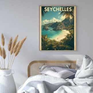 Seychellen Sereniteit – Vintage Tropisch Eiland Poster