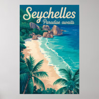 Seychellen strand illustratie reis kunst vintage