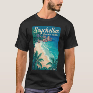 Seychellen strand illustratie reis kunst vintage t-shirt