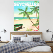 Seychellen strandreisposter canvas afdruk (Insitu (Slaapkamer))