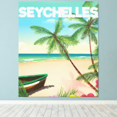 Seychellen strandreisposter canvas afdruk (Insitu (Houten vloer))