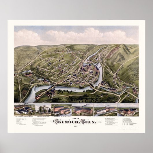 Seymour, CT Panoramic Map - 1879 Poster (Voorkant)
