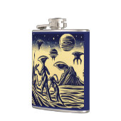 SF - Aliens op een vreemde planeet houtsnede 1 Heupfles (Links)