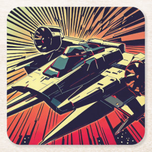 SF - Anime Starfighter Woodcut 1 Vierkante Kartonnen Onderzetter