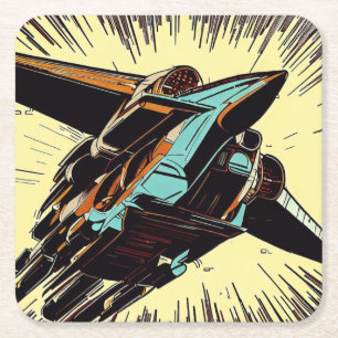 SF - Anime Starfighter Woodcut 3 Vierkante Kartonnen Onderzetter
