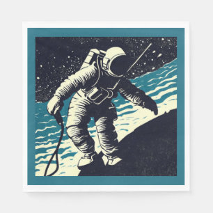SF - Astronaut op Spacewalk Woodcut 2 Servet