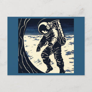 SF - Astronaut op Spacewalk Woodcut 3 Briefkaart