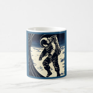 SF - Astronaut op Spacewalk Woodcut 3 Koffiemok