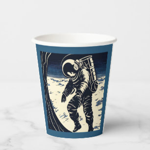 SF - Astronaut op Spacewalk Woodcut 3 Papieren Bekers