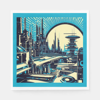 SF Futuristische City Woodcut 3 Servet