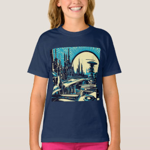 SF Futuristische City Woodcut 3 T-shirt