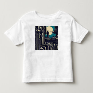 SF Futuristische Stad Woodcut 2 Kinder Shirts