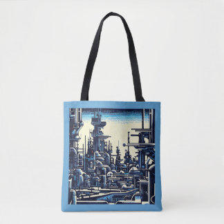 SF Futuristische Stad Woodcut 4 Draagtas