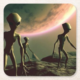 SF Grijze Aliens 2 Vierkante Kartonnen Onderzetter