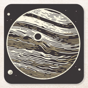 SF Jupiter Woodcut 1 Vierkante Kartonnen Onderzetter