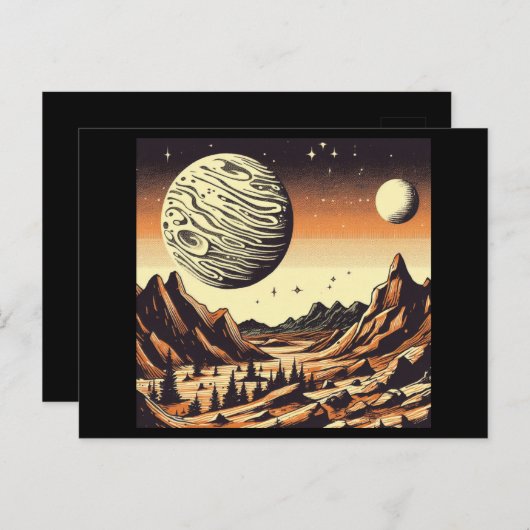 SF Mars Landschap Houtsnede 1 Briefkaart (Voorkant / Achterkant)