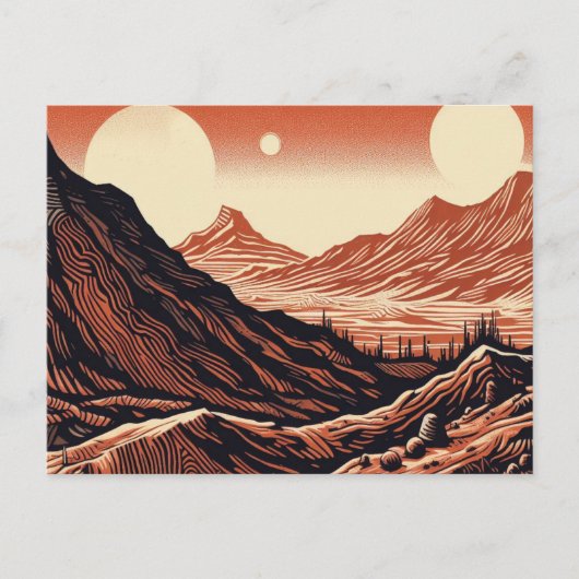 SF Mars Landschap Houtsnede 4 Briefkaart (Voorkant)